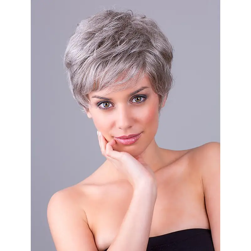 Wavy Grey Layered 8" Monofilament Synthetic Wigs Short