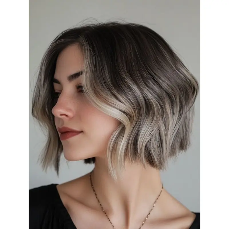 Medium Length Bob Wig Lace Front 10" Wavy Remy Human Hair Ombre/2 Tone Wigs