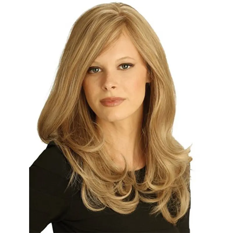 Fashionable Remy Human Hair Blonde Wavy Long Wigs