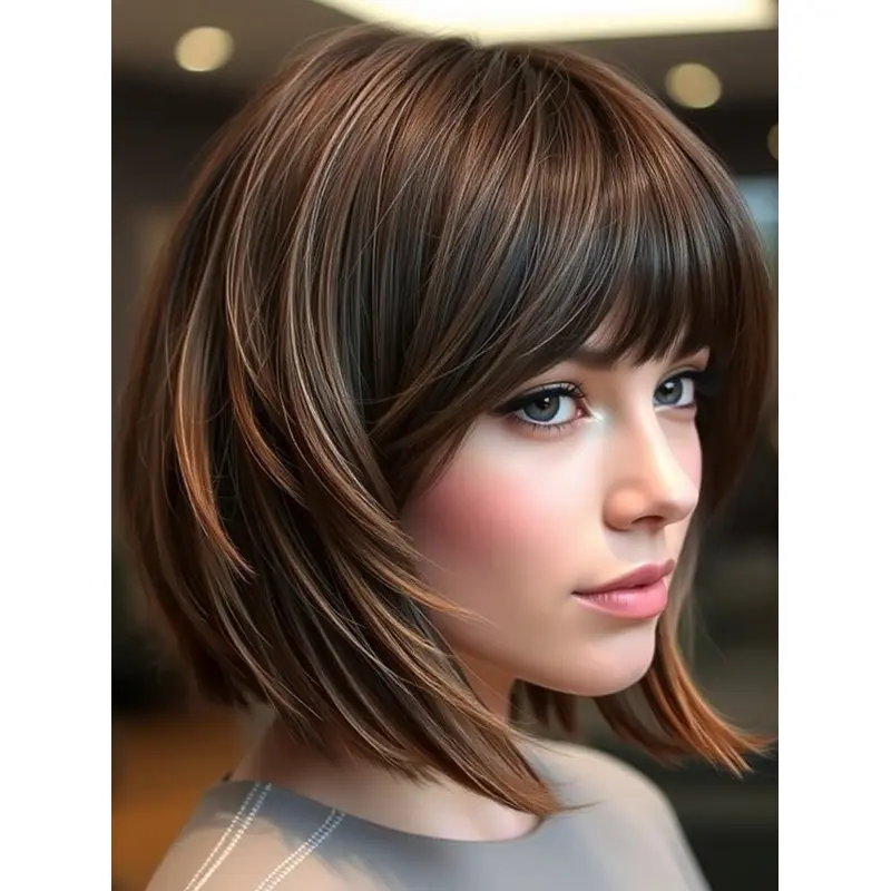 Medium Brown Bob Wig Straight Remy Human Hair 10" Chin Length Lace Front Wigs