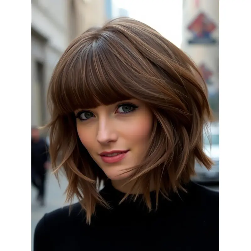 Medium Brown Lace Wig Synthetic Bobs Chin Length Straight 10" Wigs