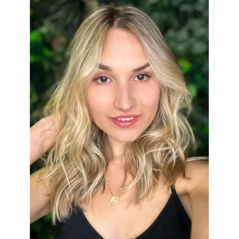 Medium Length Wigs Human Hair Monofilament 14" Wavy Layered Wigs