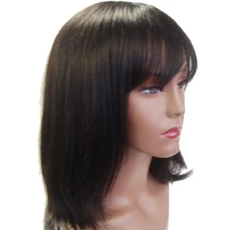 Brown Online Straight Remy Human Hair Medium Wigs