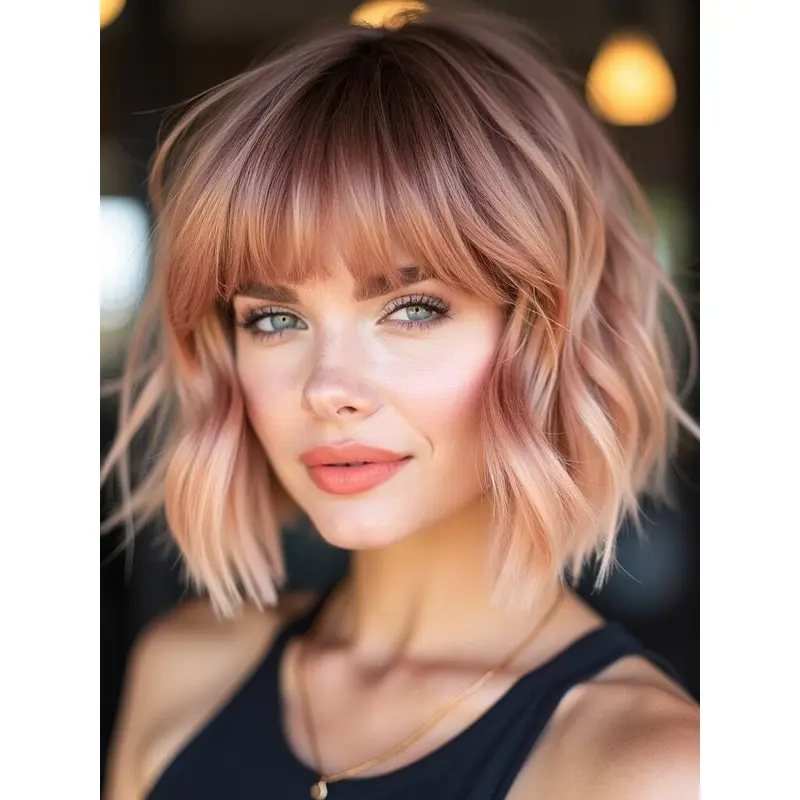 Medium Length Lace Wig Synthetic 10" Ombre/2 Tone Bobs Wavy Wigs