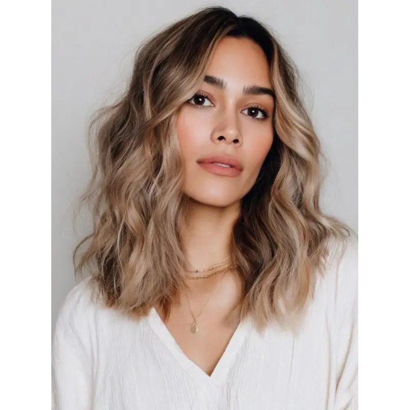Medium Length Wigs Wavy Shoulder Length Lace Front Synthetic 14" Wigs