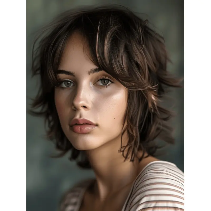 Wigs Medium Length Layered Straight Synthetic 12" Brown Lace Front Wigs