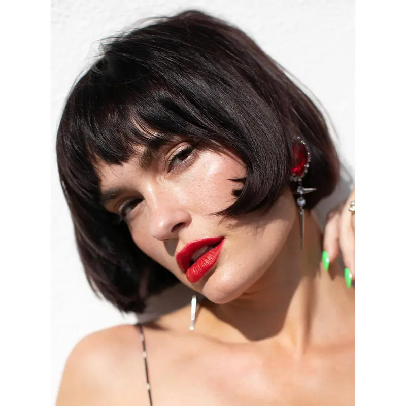 Black Medium Length Wig Monofilament 10" Synthetic Bobs Straight Wigs