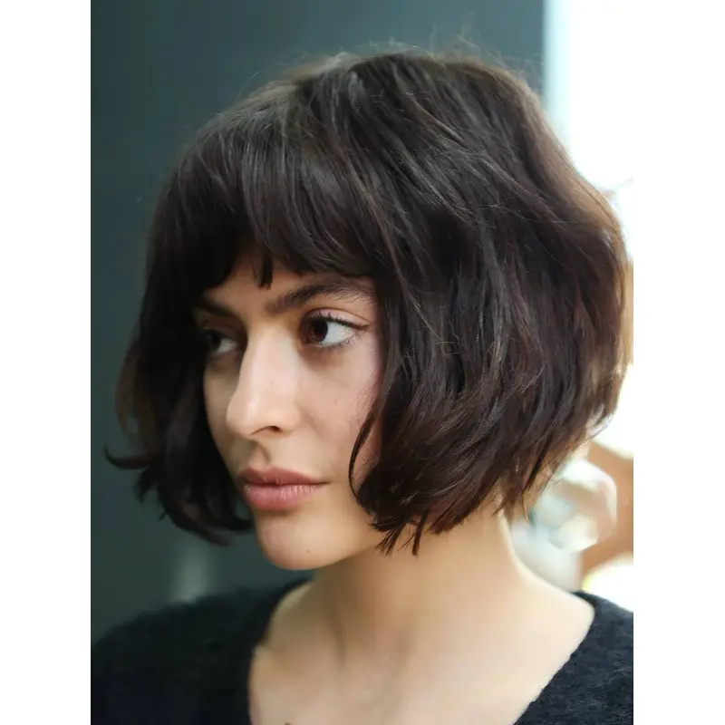 Mid Bob Wig Black Chin Length Monofilament Straight 10" Synthetic Wigs