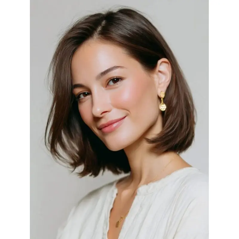 Human Hair Wigs Medium Brown Lace Front 10" Straight Bobs Wigs