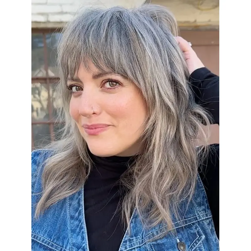Medium Length Gray Hair Wigs Layered Monofilament Remy Human Hair Wigs