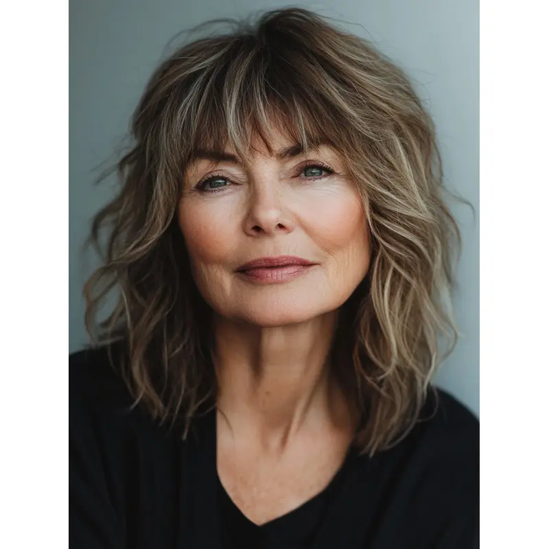 Medium Wigs With Bangs 12" Wavy Synthetic Brown Wigs