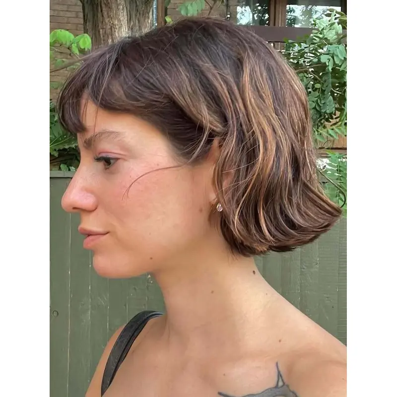 Medium Brown Human Hair Wigs Lace Front Bobs Straight 10" Chin Length Wigs