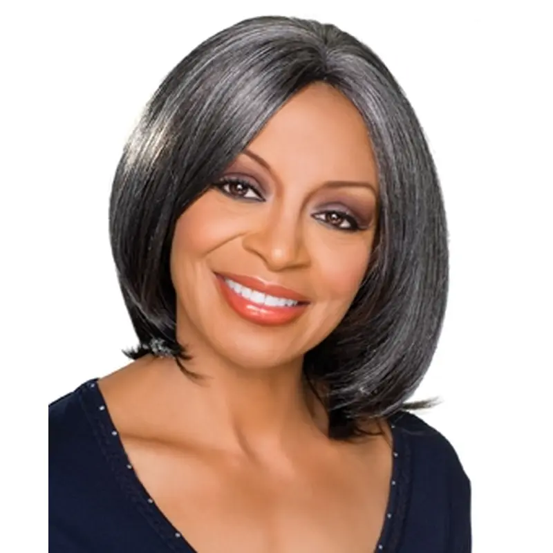 Online Chin Length Synthetic Grey Wigs