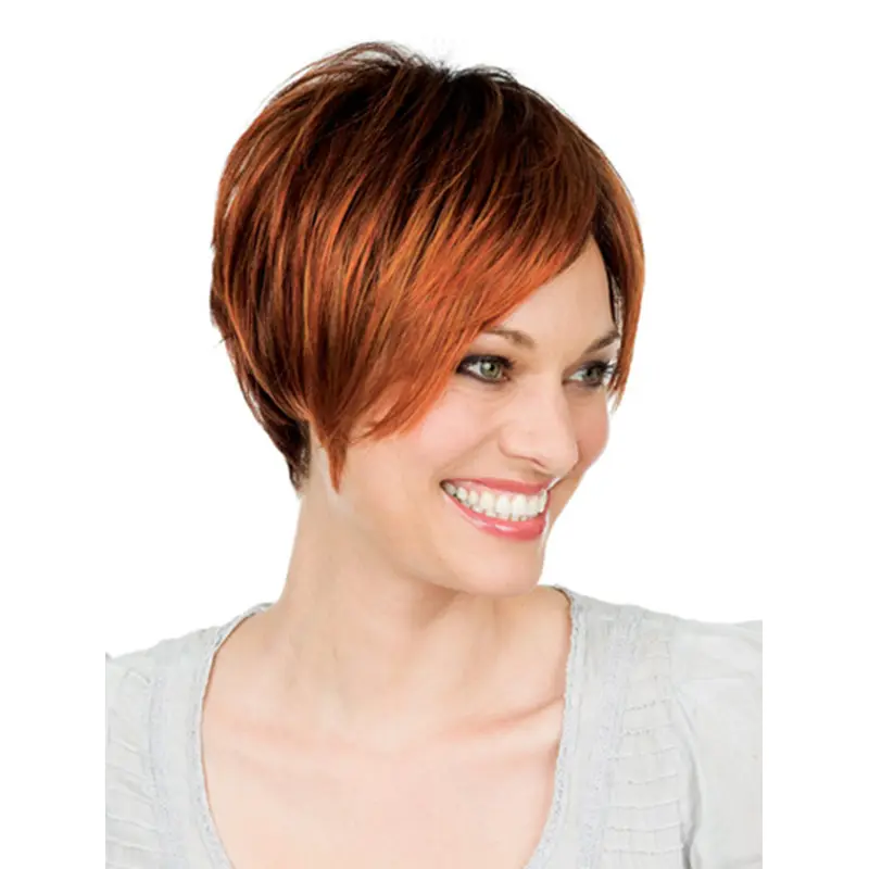 Auburn Lace Front Remy Human Hair Gentle Short Wigs