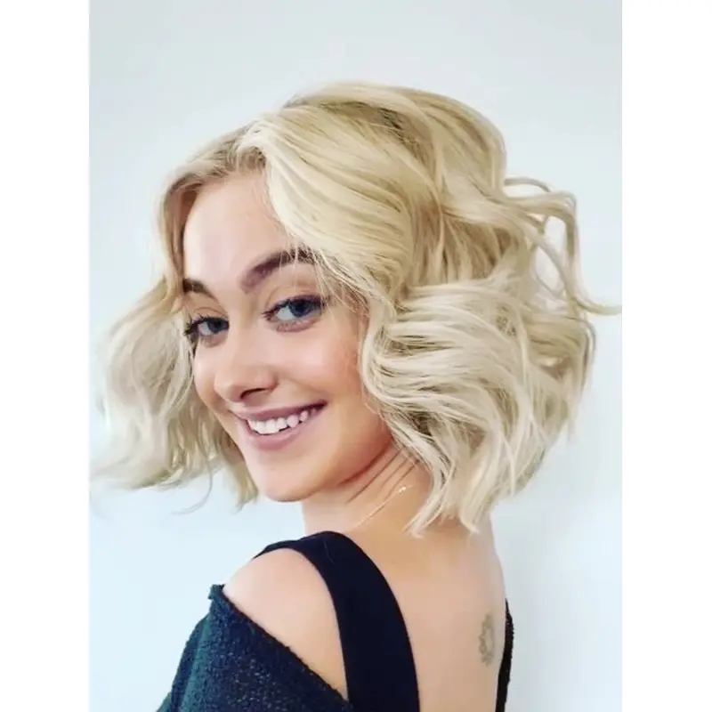 Medium Wigs For Ladies 12" Bobs Remy Human Hair Lace Front Platinum Blonde Wigs