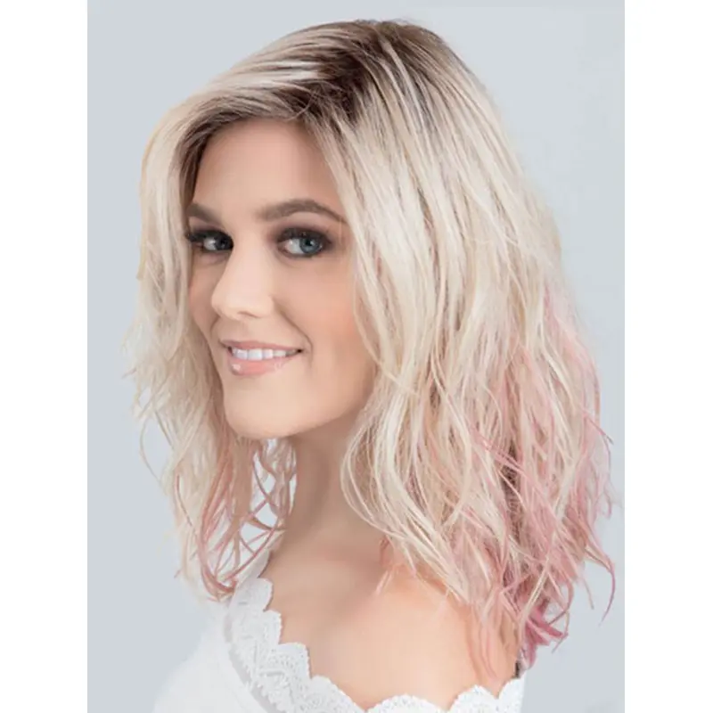 12" Ombre/2 Tone Shoulder Length Without Bangs Wavy Synthetic Wigs