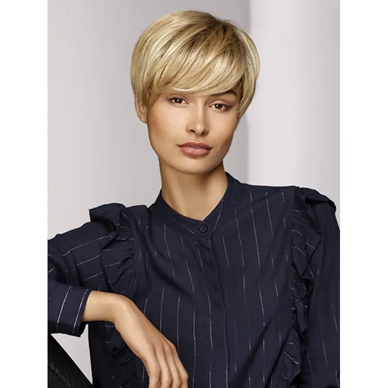 8" Short Straight Capless Blonde With Bangs High Quality Synthetic Wigs