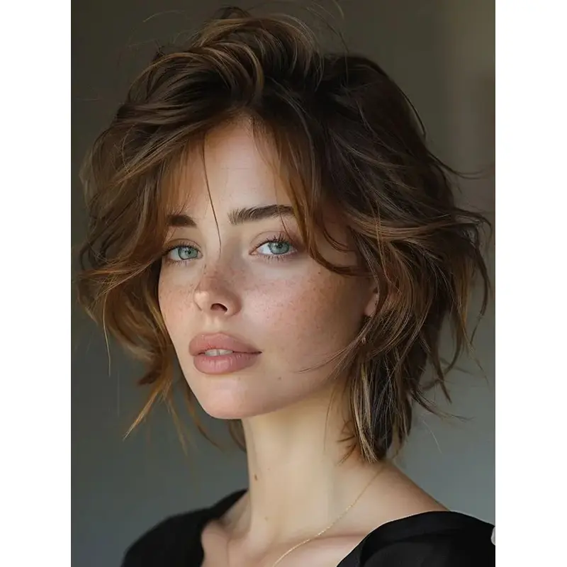 Medium Wigs For Ladies 12" Bobs Synthetic Lace Front Brown Wigs