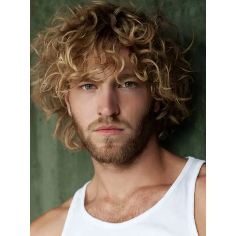 Affordable Curly Full Lace Short Men Wigs