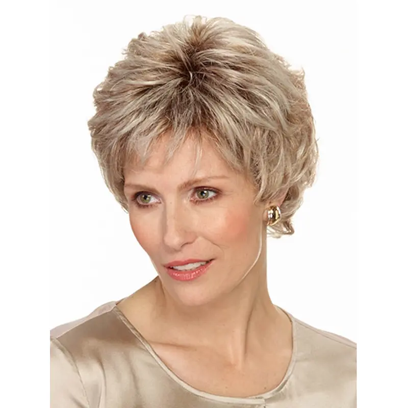 Grey Wavy Short Layered Fabulous Monofilament Wigs