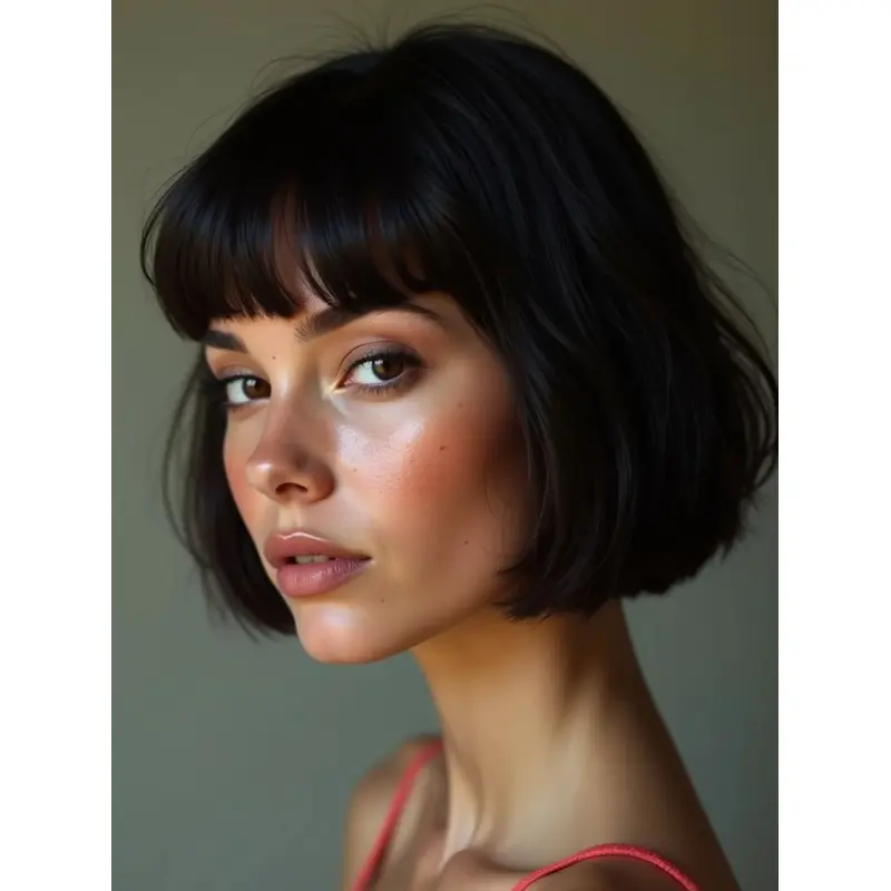 Straight Medium Wig 10" Synthetic Lace Front Bobs Chin Length Black Wigs