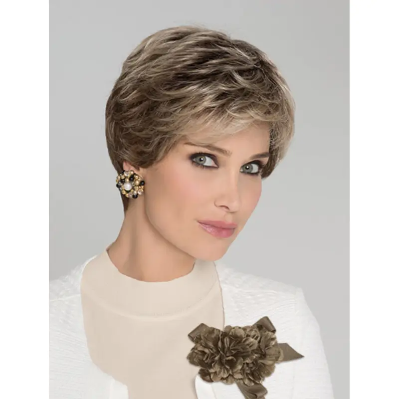 Wavy 100% Hand-tied Brown Short Classic Lady Wig