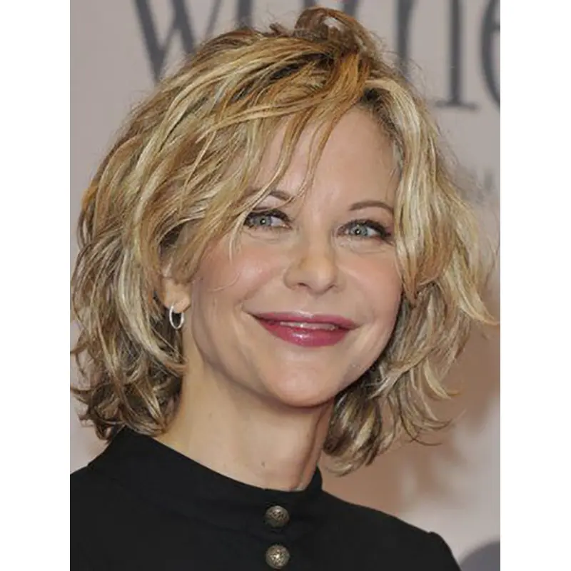 Wavy Chin Length Blonde Synthetic Meg Ryan Wigs