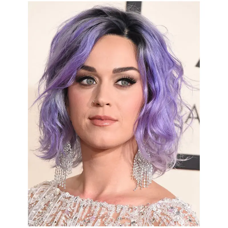 Wavy Purple Full Lace Chin Length Bobs Katy Perry Wigs