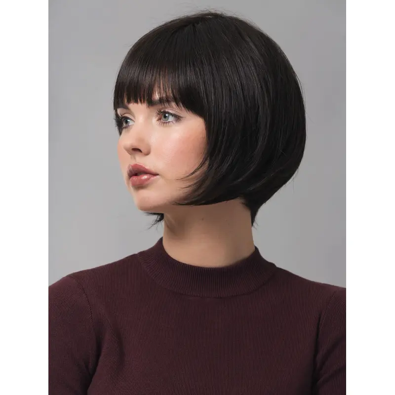 8" Black Synthetic Short Straight Bobs Hand Knotted Wigs