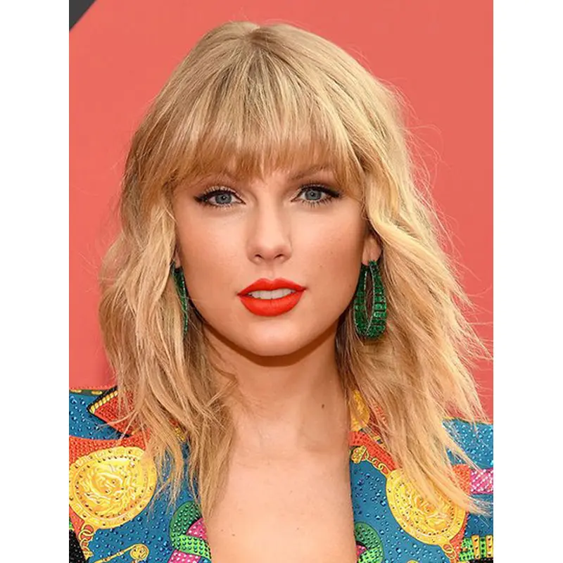 Capless Shoulder Length Blonde Wavy With Bangs Taylor Swift Wigs