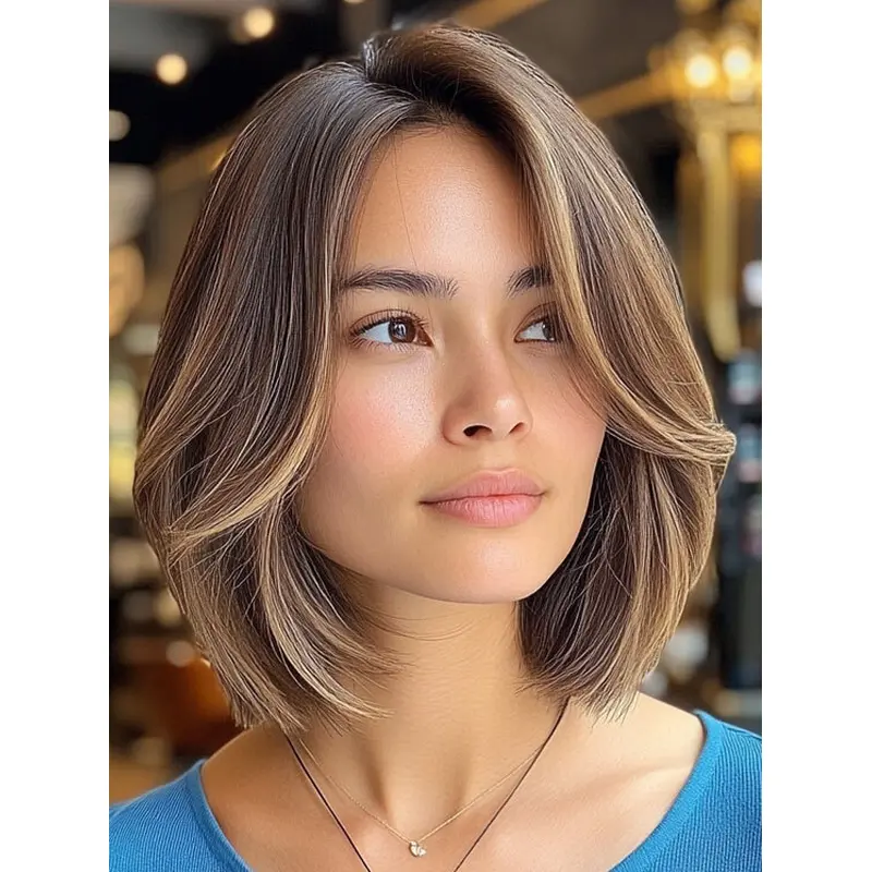 Medium Blonde Bob Wig Monofilament Synthetic Shoulder Length Wavy 12" Wigs