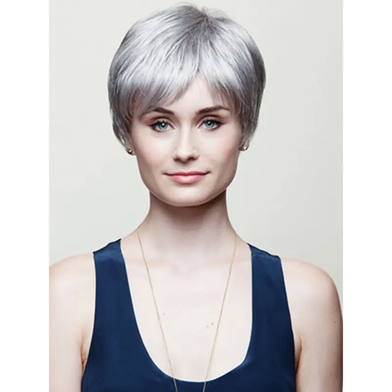 6" Straight  Capless Short Grey Wigs