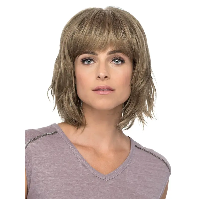 Blonde Monofilament 12" With Bangs Convenient Synthetic Wigs