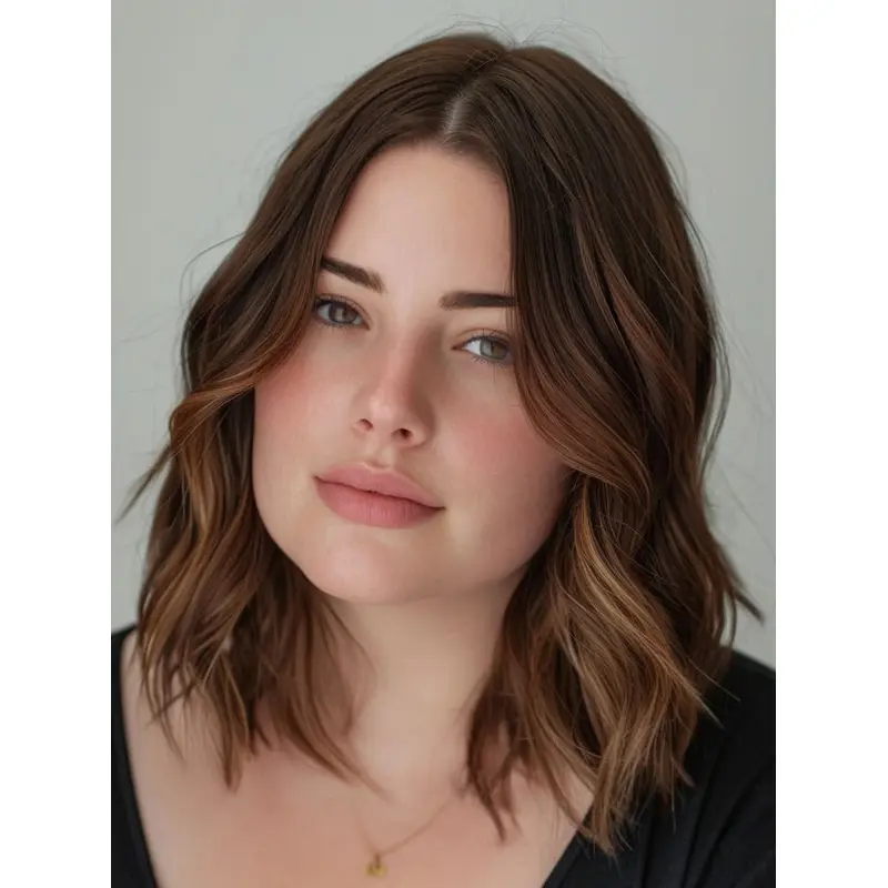 Medium Brown Lace Front Wig 14" Layered Shoulder Length Remy Human Hair Wavy Wigs