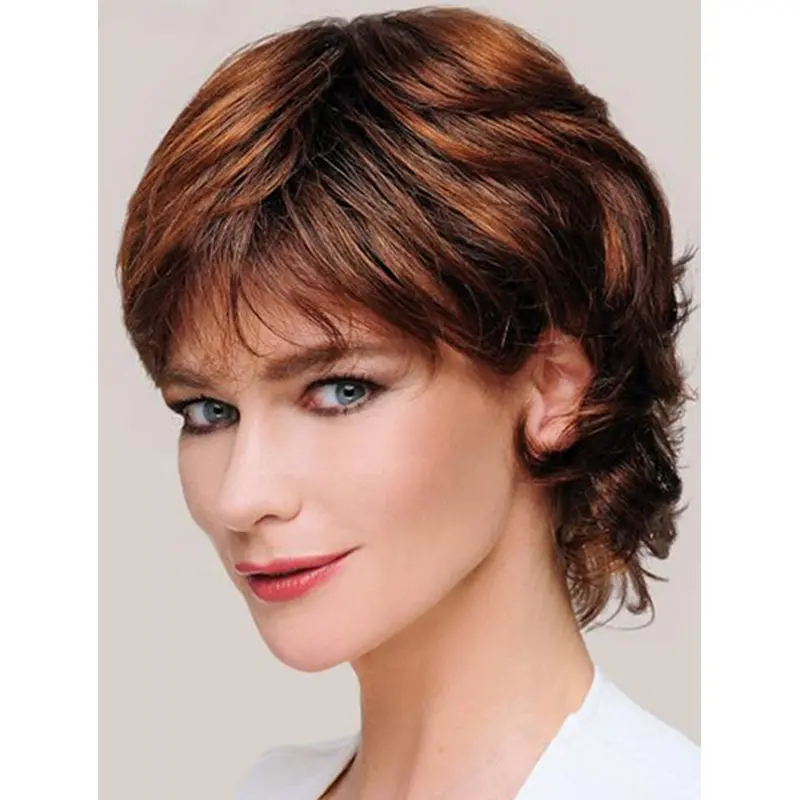 6" Curly Monofilament Synthetic Layered Ladies Short Wigs