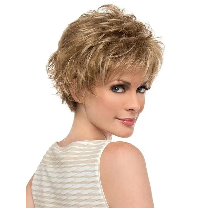 6" Wavy Blonde Monofilament Wig With Bangs