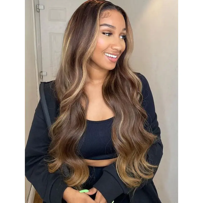 Brazilian Lace Frontal Wig Pre Plucked Highlights Body Wave Lace Front Wigs