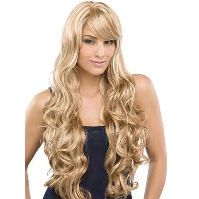 Flexibility Remy Human Hair Blonde Wavy Long Wigs