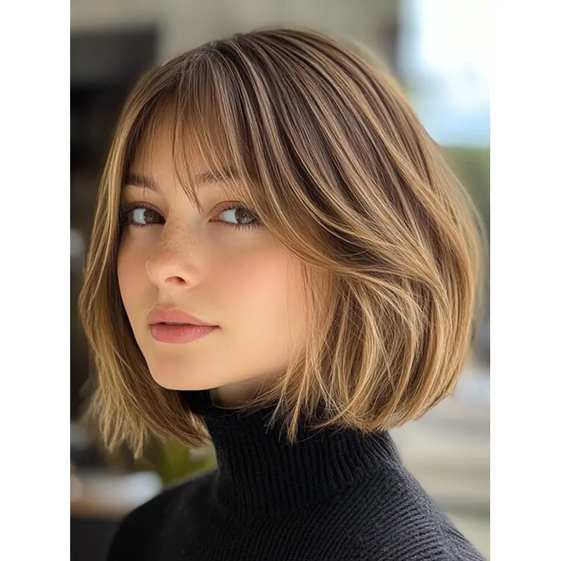 Medium Blonde Bob Wig Lace Front Remy Human Hair Chin Length Straight 10" Wigs