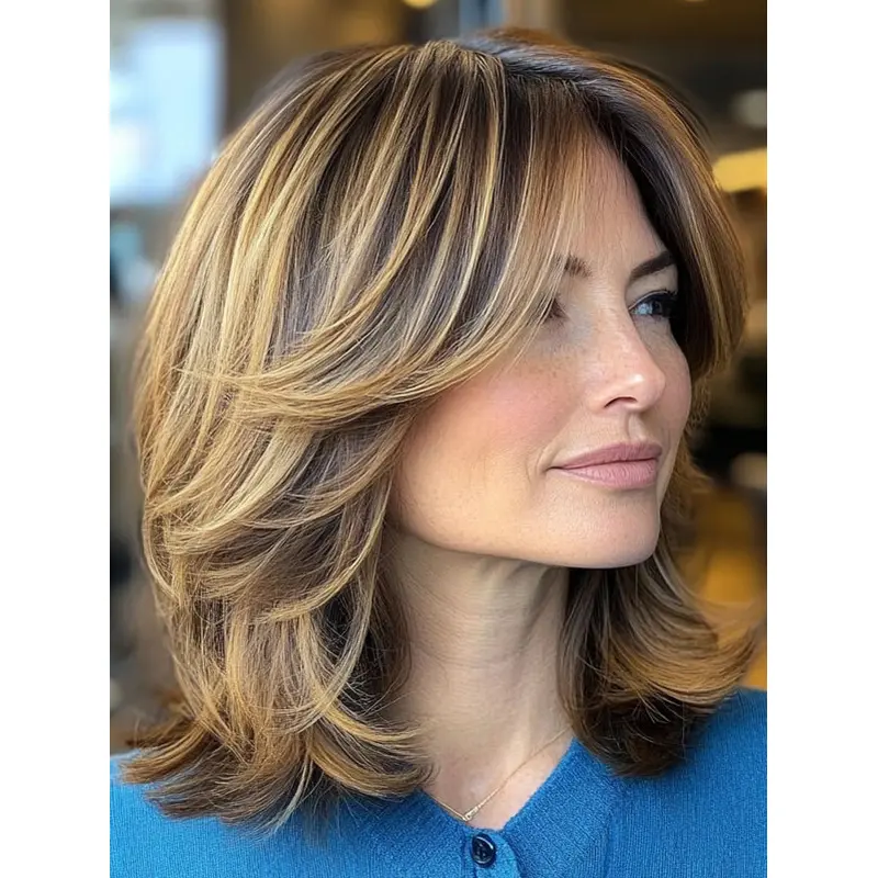 Medium Wigs Haircuts Blonde Synthetic Shoulder Length Monofilament 14" Wigs