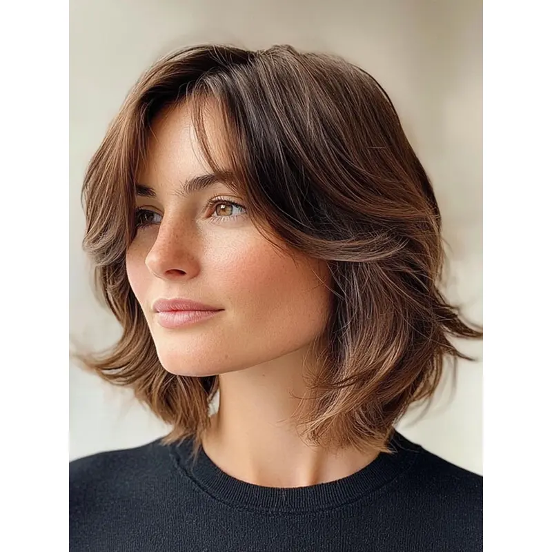 Medium Wigs Haircuts Brown Synthetic Chin Length Monofilament 12" Wigs
