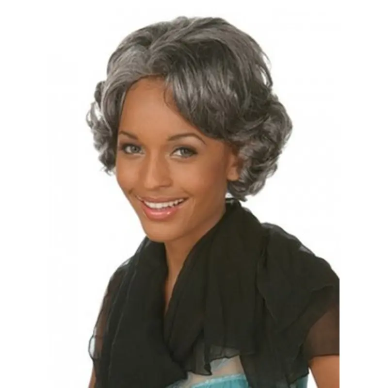 Fabulous Wavy Chin Length Synthetic Grey Wigs