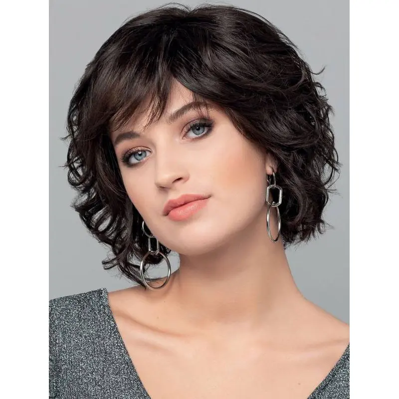 Wavy Black Chin Length Synthetic Gorgeous Monofilament Wigs