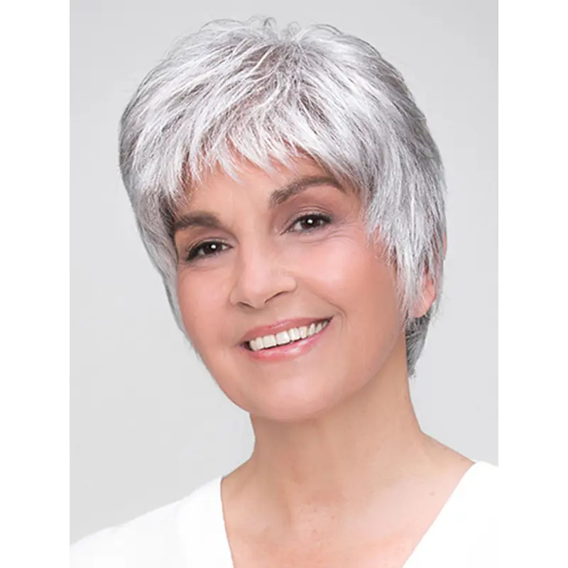 100% Hand-tied Grey Short Straight 8" Boycuts Synthetic Wigs Good Quality