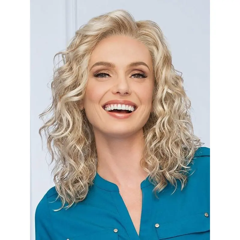Blonde Monofilament Shoulder Length Best Curly Synthetic Wigs