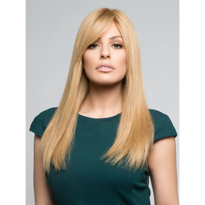 Fashion Blonde Straight Long With Bangs Human Hair Wigs