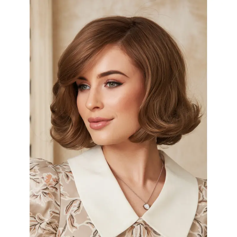 Medium Wigs For Women Chin Length Bobs Copper Wavy 10" Synthetic Wigs