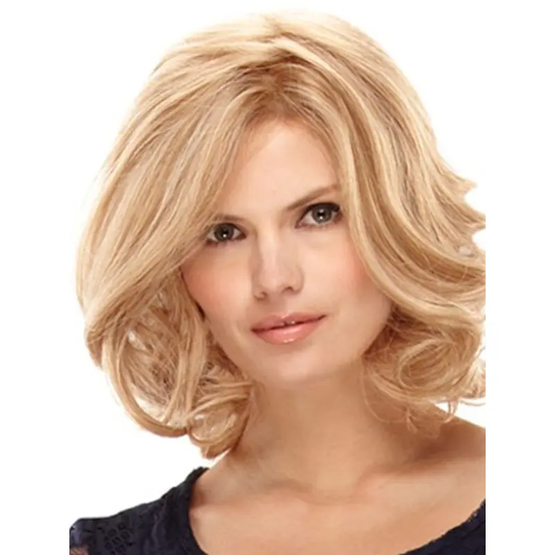 Unique Blonde Curly Shoulder Length Remy Human Lace Wigs