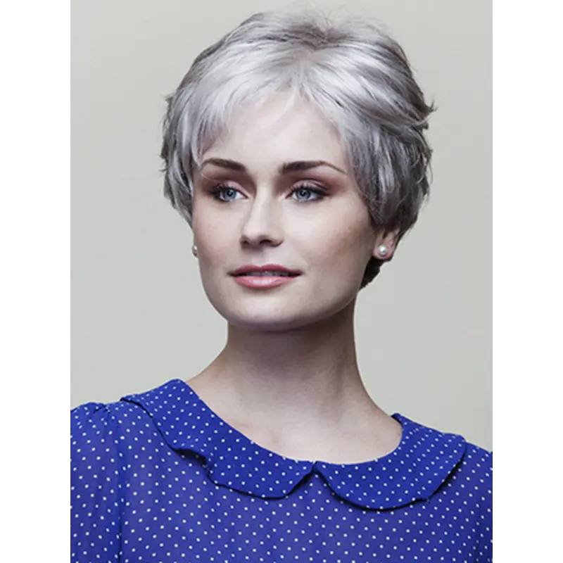 8" Wavy Ombre/2 tone Grey Short Wigs