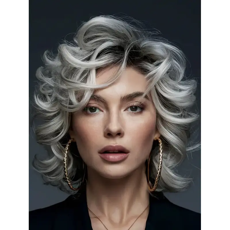 Medium Curly Wig Platinum Blonde Shoulder Length Layered 12" Lace Front Wigs